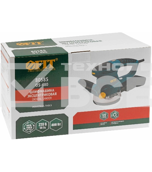 Шлифмашина эксцентриковая FIT OS-480, 480 Вт, 4000-14000 об/мин, 125 мм, 2 кг, липучка, коробка