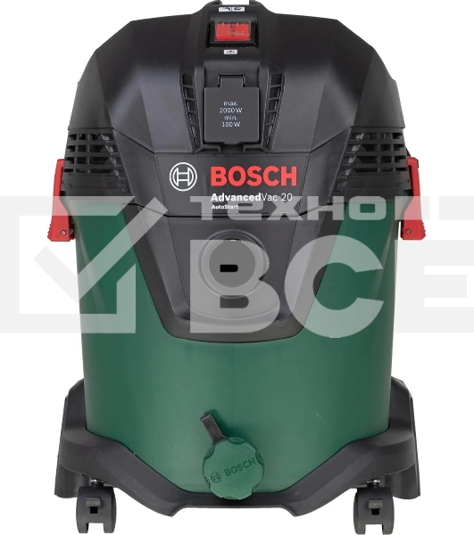 Строительный пылесос Bosch AdvancedVac20 зеленый, 300/1200 Вт, уборка сухая/влажная, пылесборник мешок/контейнер, 20 л