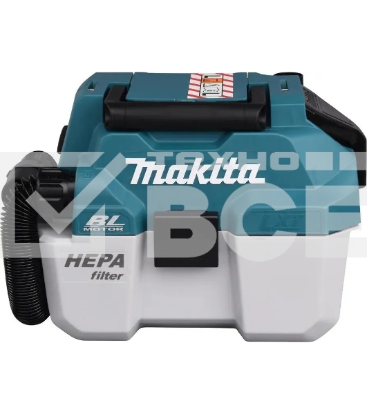 Строительный пылесос Makita DVC750LZ синий, питание от аккумулятора, уборка сухая/влажная, пылесборник контейнер, 7.5 л