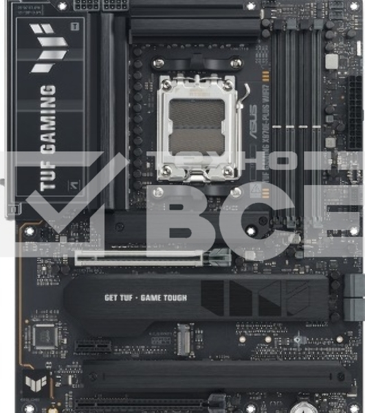 Материнская плата ASUS TUF GAMING X870E-PLUS WIFI7, AM5, AMD X870E, 4xDDR5, 4xSATA, 4xM.2, 1xPCIe 5.0 x16, 1xPCIe 4.0 x4, 1xPCIe 3.0 x1, 1xHDMI, 1x2.5Gb LAN, Wi-Fi 7, Bluetooth 5.4, 2xUSB-C 40Gbps, 3xUSB-A 10Gbps, 4xUSB-A 5Gbps, 4xUSB-A 2.0, 3x3.5 мм, 7.1