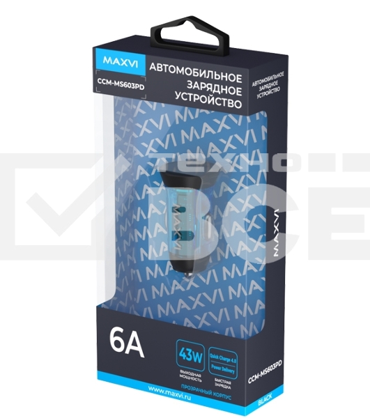 Автомобильное зарядное устройство Maxvi CCM-MS603PD 43W 6A (USB + Type-C, QC3.0 PD3.0) черный
