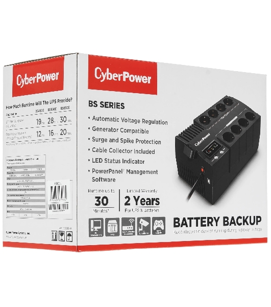 Источник бесперебойного питания CyberPower BS650E NEW/650 ВА/390 Вт/8 х CEE 7 (евророзетка)