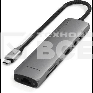 Док-станция (USB-хаб) Satechi ST-P7SM 7-in-1 USB-C Slim Multiport Adapter with Ethernet (Type-C,HDMI, 2xType-A, SD,microSD, RJ-45), до 80 Вт серый