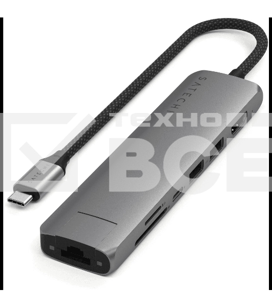 Док-станция (USB-хаб) Satechi ST-P7SM 7-in-1 USB-C Slim Multiport Adapter with Ethernet (Type-C,HDMI, 2xType-A, SD,microSD, RJ-45), до 80 Вт серый
