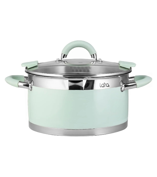 Кастрюля LARA LR02-540 MINT 16x9 см, 1,7 л, носик, индукционное дно, крышка с бортом, полипропилен, силикон, нержавеющая сталь