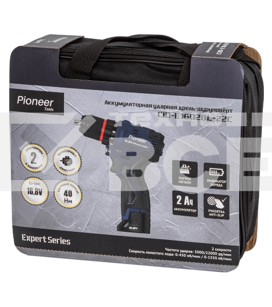 Шуруповерт аккумуляторный PIONEER CID-E1602BL-22C черный, синий
