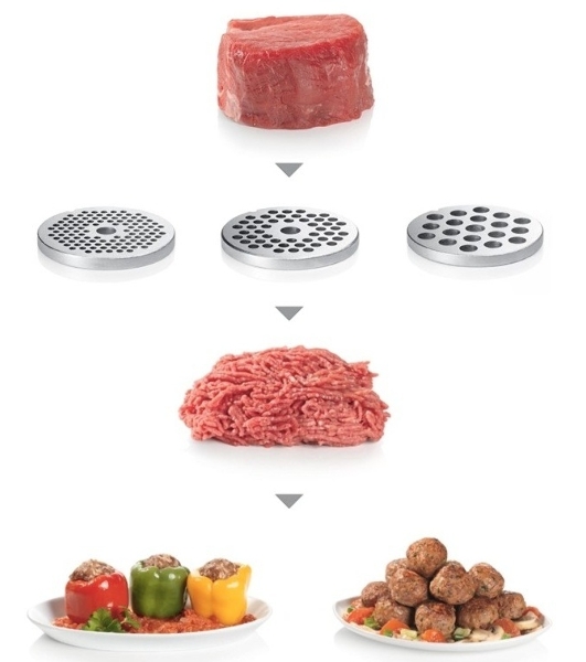 Мясорубка электрическая Bosch MFW68660 черный, 2200 Вт, 4.3 кг/мин, реверс, защита от перегрузки, металлический лоток, насадки - 10