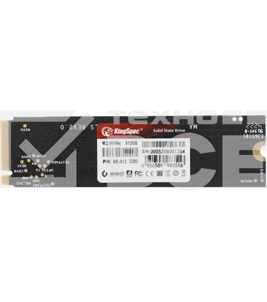 Накопитель SSD KingSpec NE-512, 512Gb, M.2 2280, PCIe 3.0 x4, NVMe, R/W 2400/1700