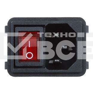 Выключатель клавишный 250V 10А (4с) ON-OFF красный с подсветкой и штекером C14 3PIN Rexant