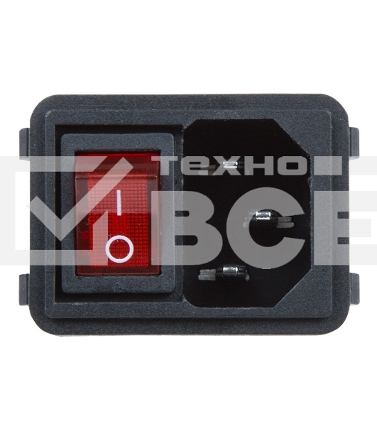 Выключатель клавишный 250V 10А (4с) ON-OFF красный с подсветкой и штекером C14 3PIN Rexant