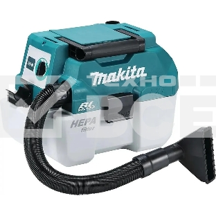 Строительный пылесос Makita DVC750LZ синий, питание от аккумулятора, уборка сухая/влажная, пылесборник контейнер, 7.5 л