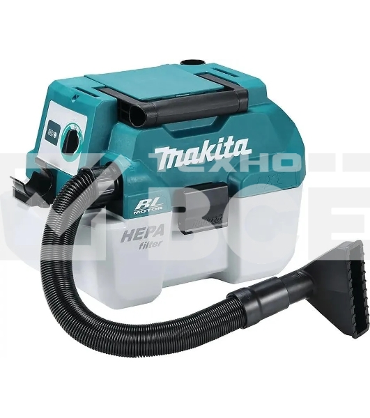 Строительный пылесос Makita DVC750LZ синий, питание от аккумулятора, уборка сухая/влажная, пылесборник контейнер, 7.5 л