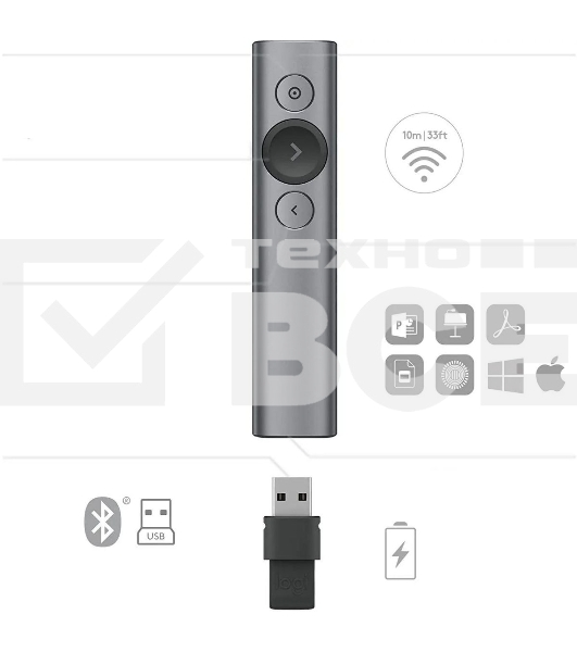 Презентер Logitech Spotlight R-R0011 серый, Bluetooth, кнопки - 3