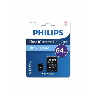 Флеш карта microSD 64Gb PHILIPS microSDHC Class 10 (SD адаптер)