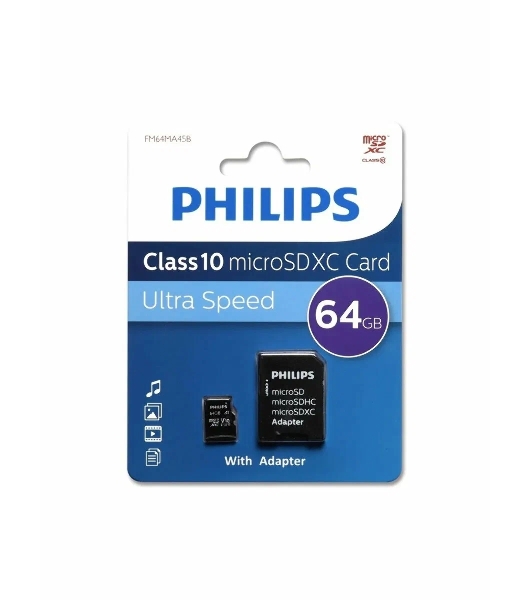 Флеш карта microSD 64Gb PHILIPS microSDHC Class 10 (SD адаптер)