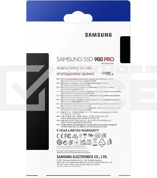 Накопитель SSD Samsung 980 PRO MZ-V8P2T0CW, 2Tb, PCIe 4.0 x4, M.2 2280, NVMe, R/W 7000/5100, с радиатором