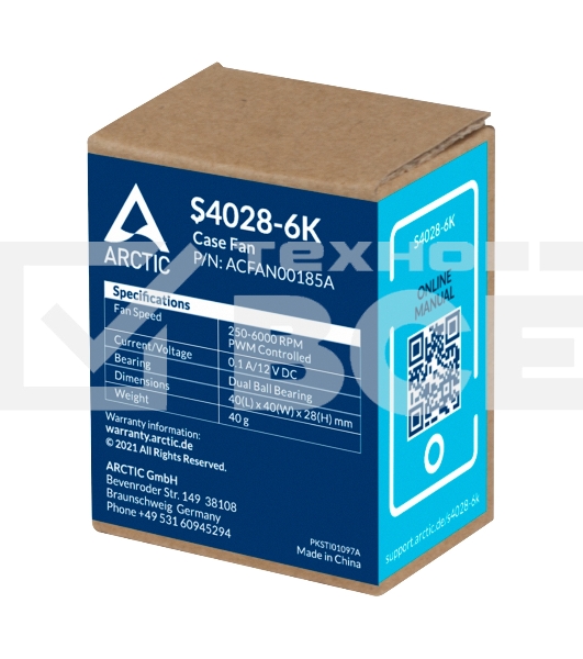 Вентилятор для корпуса Arctic S4028-6K черный, 40 мм, 6000 об/мин, 4 pin