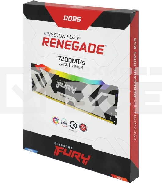 Оперативная память Kingston FURY Renegade Silver RGB, DDR5, 24GB (1x24 GB), 7200 MHz, CL38, радиатор, RGB, серебристый