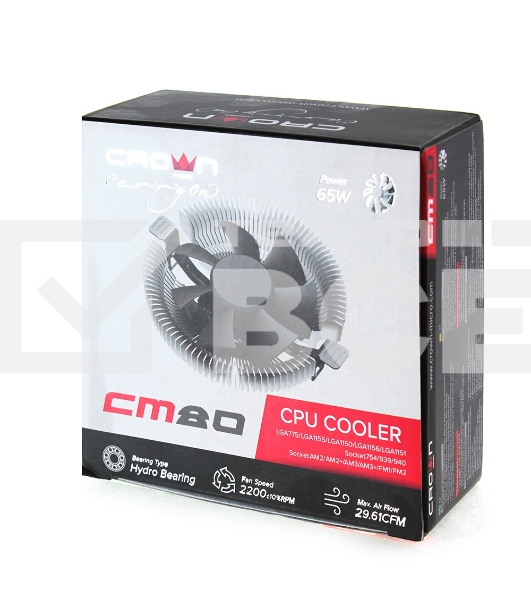 Кулер для процессора Crown CM-80 v2 серебристый/черный, 75 мм, алюминий, 2200 об/мин, 22 дБ, 3 pin, 65 Вт, 42 мм