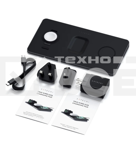 Беспроводное зарядное устройство Satechi ST-X3TWCPM Trio Wireless Charging Pad для телефона, часов и наушников серый космос