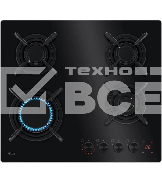 Встраиваемая газовые панели AEG HKB64453NB - газ на стекле, 2 чугунных держателя, газконтроль