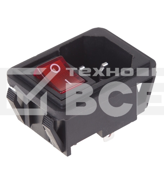 Выключатель клавишный 250V 10А (4с) ON-OFF красный с подсветкой и штекером C14 3PIN Rexant