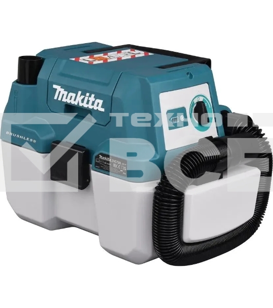 Строительный пылесос Makita DVC750LZ синий, питание от аккумулятора, уборка сухая/влажная, пылесборник контейнер, 7.5 л