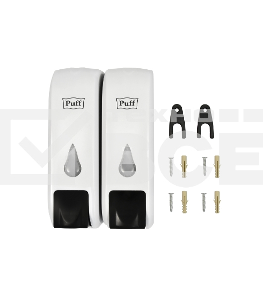 Дозатор для жидкого мыла пластиковый puff-8108 белый с черной кнопкой, 350+350 мл, 22х9х14 см