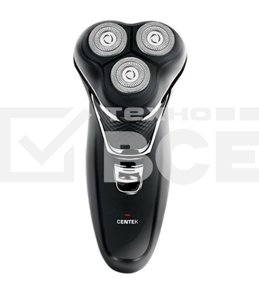 Электробритва Centek CT-2176 черный/хром ротор, 3 плавающие головки, аккумулятор + работа от сети, триммер