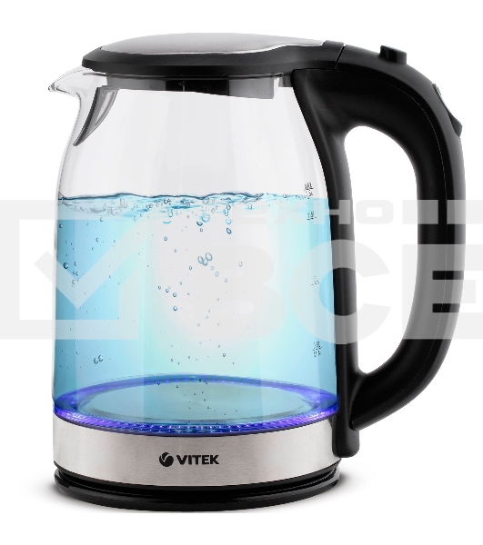 Чайник электрический 7095-VT(TR) Vitek Мощность 2200 вт.Объем 1,8 л.Материал корпуса термостойкое стекло.