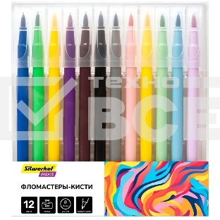 Фломастеры Silwerhof Create 10мм 169мм кисть, вентилируемый колпачок, 12 цветов, пакет с европодвесом