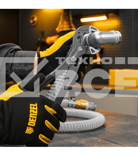 Клещи переставные Denzel кнопочный механизм, обливные рукоятки, 300 мм