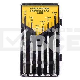 Набор прецизионных отвертокDeli DL3206 6 шт Набор прецизионных отверток из 6 предметов: 2 шт. Philips: PH1, PH04 шт. Шлиц: 1,4 мм, 2,0 мм, 2,4 мм, 3,0 мм. Cr-V. Черная отделка.