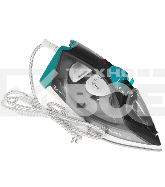 Утюг BRAYER BR4008 серый/зеленый, 2400 Вт, 25 г/мин, 140 г/мин, 330 мл