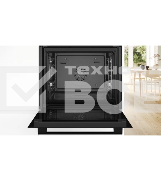 Встраиваемый духовой шкаф Bosch HRG232EB3 Serie 4 с добавлением пара Bosch, Auto Pilot 15, объем 71 л, 8 режимов нагрева, 3D Hotair, Soft move door,телескопические направляющие 1уровень,гидролиз+каталитическая очистка задней стенки,сенсорное управление,черный+профиль из нержавеющей стали