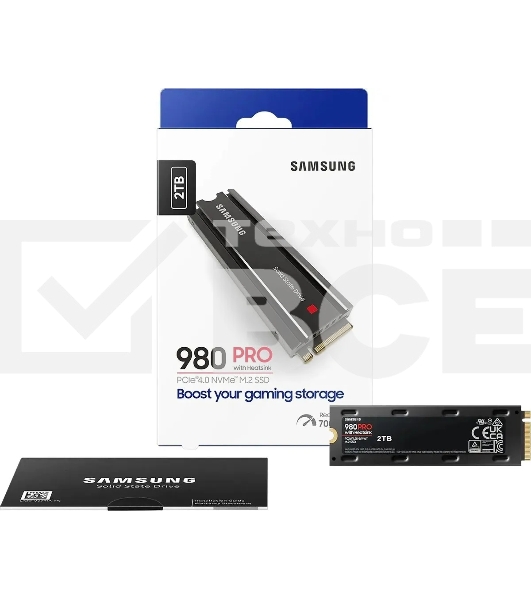 Накопитель SSD Samsung 980 PRO MZ-V8P2T0CW, 2Tb, PCIe 4.0 x4, M.2 2280, NVMe, R/W 7000/5100, с радиатором