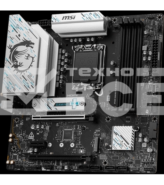 Материнская плата MSI B760M GAMING PLUS WIFI DDR4, LGA1700, Intel B760, 4xDDR4, 4xSATA, 2xM.2, 1xPCIe 4.0 x16, 1xPCIe 4.0 x4, 2xPCIe 3.0 x1, 2xDP, 2xHDMI, 1x2.5Gb LAN, Wi-Fi 6E, Bluetooth 5.3, 4xUSB-A 5Gbps, 6xUSB-A 2.0, 3x3.5 мм, 7.1, mATX