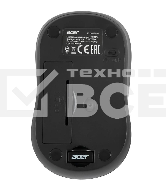 Мышь беспроводная Acer OMR136 красный, 1000 dpi, радиоканал, USB, кнопки - 3