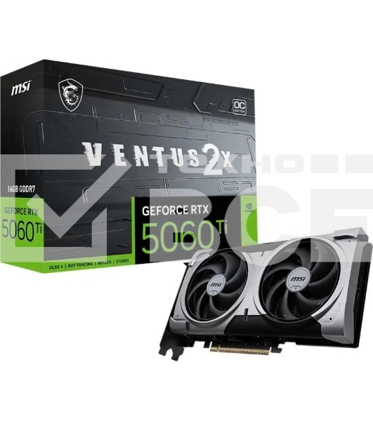 Видеокарта MSI PCI-E 5.0 RTX 5060 Ti 16G VENTUS 2X OC PLUS NVIDIA GeForce RTX 5060TI 16Gb 128bit GDDR7 2617/28000 HDMIx1 DPx3 HDCP Ret