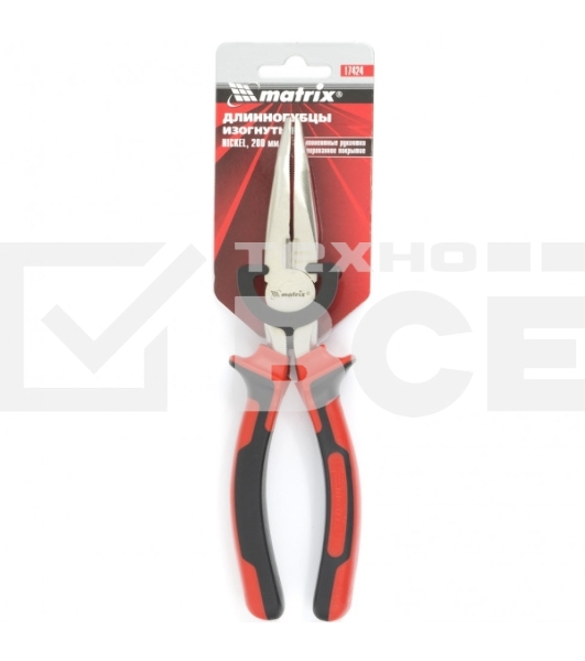 Длинногубцы Matrix 17424 NICKEL 200 мм, изогнутые никелированные, двухкомпонентные рукоятки