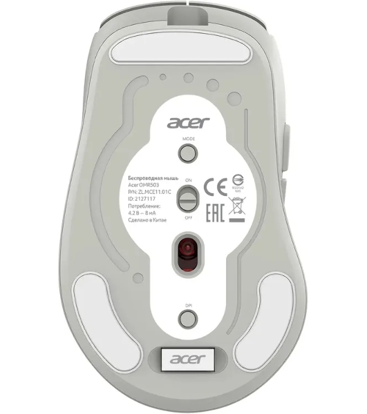 Мышь Acer OMR503 светло-серый оптическая 3200dpi silent беспров. BT/Radio USB 4but (ZL.MCE11.01C)