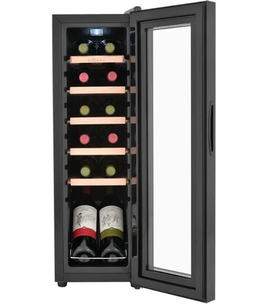 Винный шкаф ZÜGEL ZCWF123B черный, 32 л, 1 отсек, 12 бут.