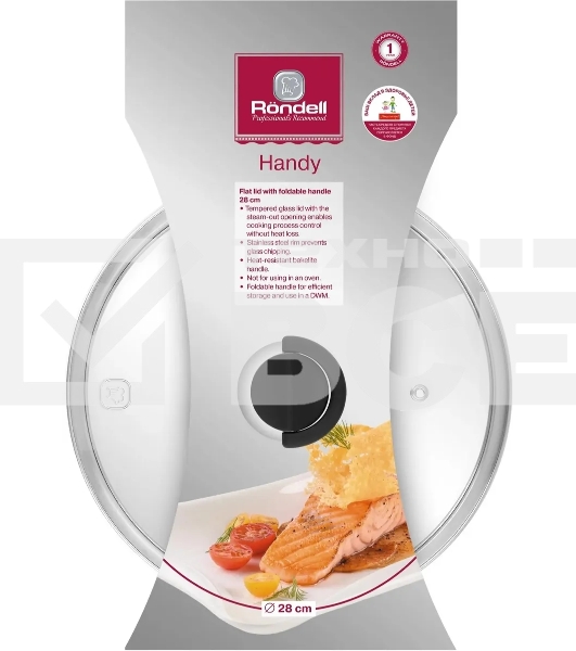 Крышка Rondell Handy RDA-1688 d=28 см крыш.прозрачный руч.черная