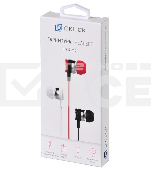 Проводные наушники Oklick HS-S-210 красный, внутриканальные, jack 3.5 мм