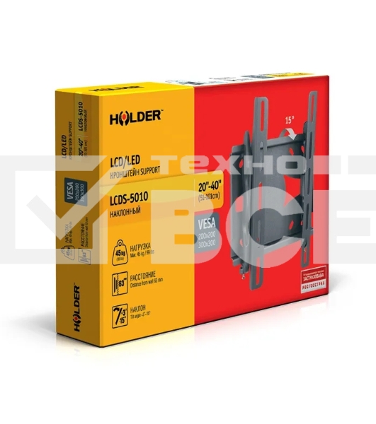Кронштейн для телевизора Holder LCDS-5010 черный металлик, настенный, наклон