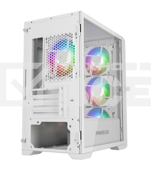 Компьютерный корпус Powercase ByteFlow Micro White, Tempered Glass, 4х 120mm ARGB fans, ARGB HUB, белый, mATX  (CAMBFW-A4)