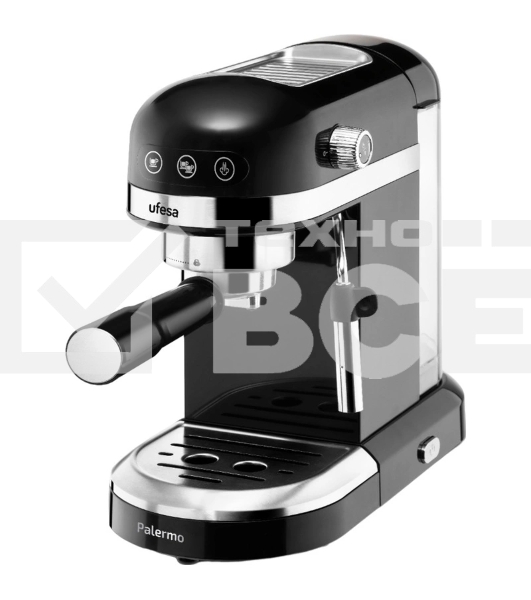 Кофеварка рожковая Ufesa PALERMO BLACK черный, исп. кофе - молотый, 1.5 л, 1350 Вт, 20 Бар.
