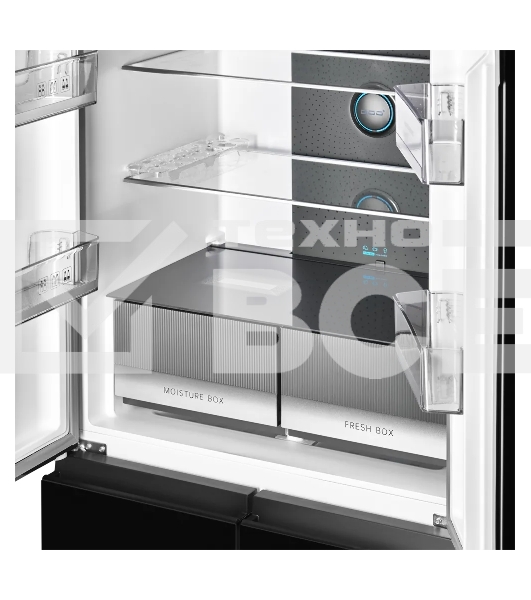 Холодильник Kuppersberg NFFD 186 BG черное стекло трехкамерный 303/172л морозилка сбоку, No Frost, Side by Side