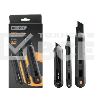 Набор технических ножей Home Series черный Deli HT4003 (ножи 9мм+18мм+Т-образный), эксклюзивный дизайн, корпус из высококачественного софттач пластика