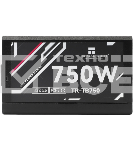 Блок питания Thermalright, 750W 80+ Bronze (ATX, 3.0, PCIe 5.0, Full modular, 1x24(20+4)pin, 2xCPU 8(4+4)pin, 4xPCIe*2 8(6+2)pin, 3xSATA3, 1x12+4pin (12VHPWR PCIe 5.0 12+4pin 600mm), 3xMOLEX4pin, Active, 120x120mm, 150x140x86mm, APFC, black)
